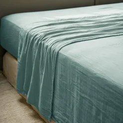 Drap Plat|EMINZA Drap plat gaze de coton (270 x 300 cm) Gaïa Bleu canard