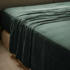 Drap Plat|EMINZA Drap plat gaze de coton (240 x 300 cm) Gaïa Vert sapin