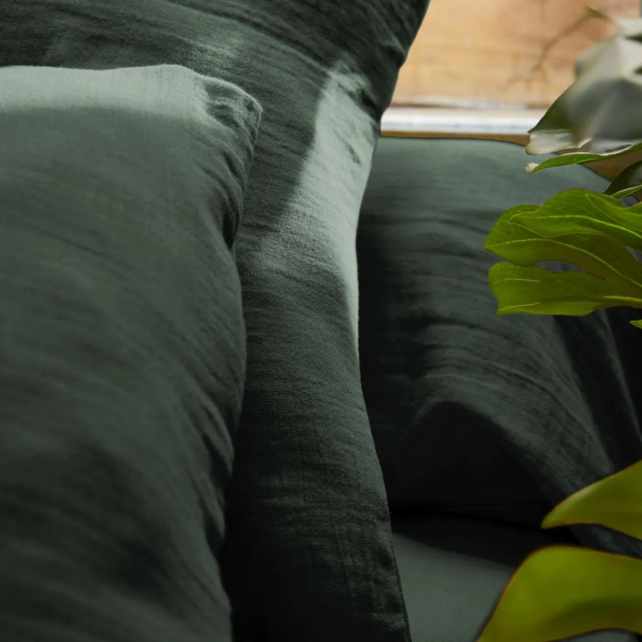 Drap Plat|EMINZA Drap plat gaze de coton (240 x 300 cm) Gaïa Vert sapin