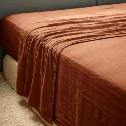 Drap Plat|EMINZA Drap plat gaze de coton (270 x 300 cm) Gaïa Terracotta
