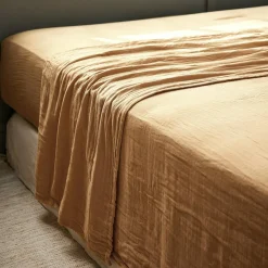 Drap Plat|EMINZA Drap plat gaze de coton (270 x 300 cm) Gaïa Camel