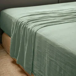 Drap Plat|EMINZA Drap plat gaze de coton (240 x 300 cm) Gaïa Vert Eucalyptus