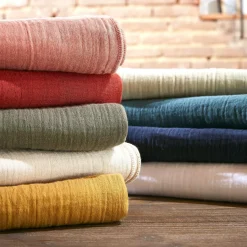 Drap Plat|EMINZA Drap plat gaze de coton (270 x 300 cm) Gaïa Vert sapin