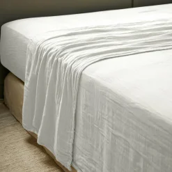 Drap Plat|EMINZA Drap plat gaze de coton (240 x 300 cm) Gaïa Gris nuage Gris clair