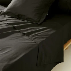 Drap Plat|EMINZA Drap plat percale de coton (270 x 300 cm) Cali Noir