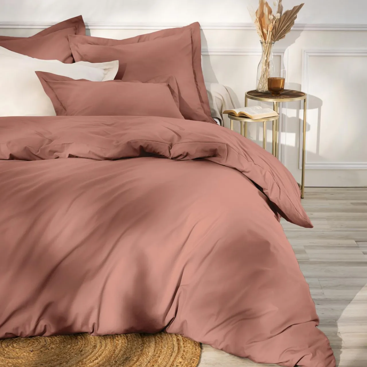 Drap Plat|EMINZA Drap plat percale de coton (180 x 290 cm) Cali Bois de rose Rose clair