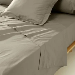 Drap Plat|EMINZA Drap plat percale de coton (270 x 300 cm) Cali Taupe