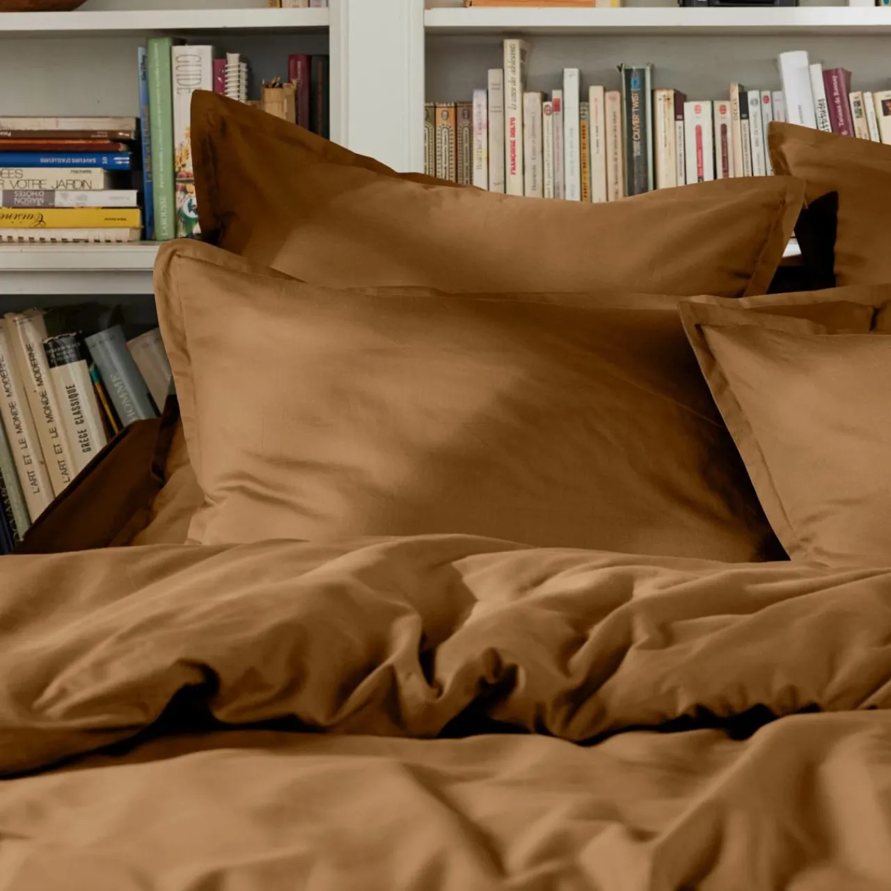 Drap Plat|EMINZA Drap plat percale de coton (240 x 300 cm) Cali Camel