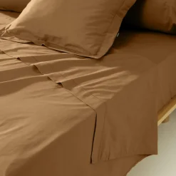 Drap Plat|EMINZA Drap plat percale de coton (270 x 300 cm) Cali Camel