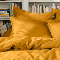 Drap Plat|EMINZA Drap plat percale de coton (270 x 300 cm) Cali Jaune moutarde