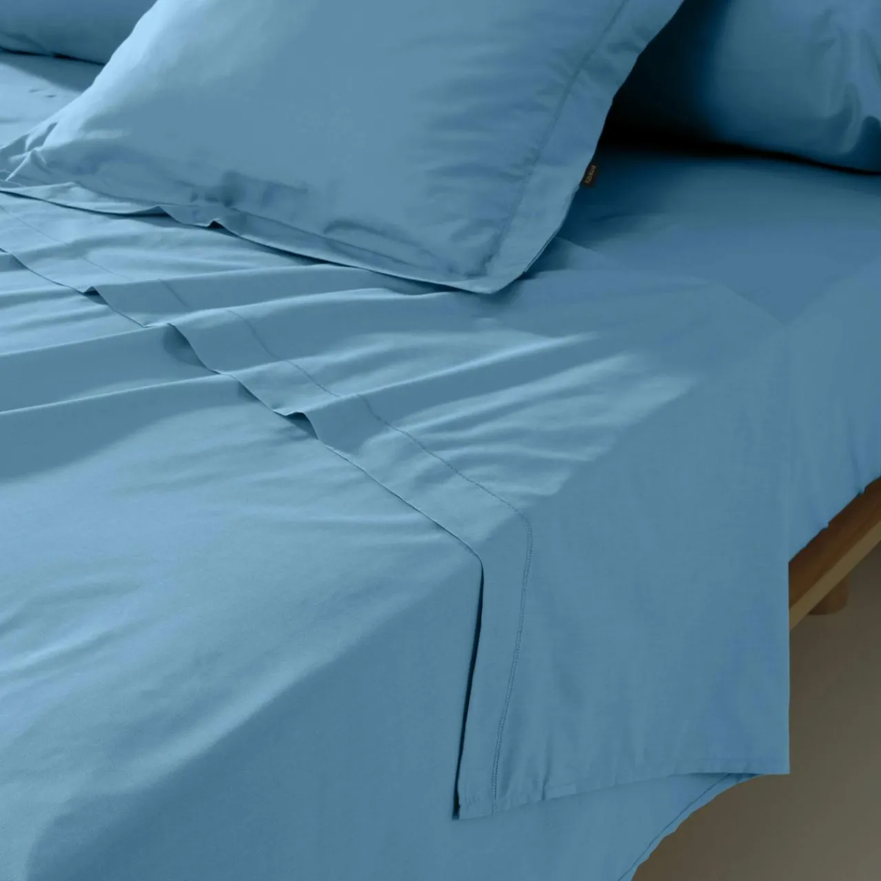 Drap Plat|EMINZA Drap plat percale de coton (270 x 300 cm) Cali Bleu Ciel