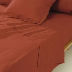 Drap Plat|EMINZA Drap plat percale de coton (240 x 300 cm) Cali Terracotta