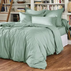 Drap Plat|EMINZA Drap plat percale de coton (270 x 300 cm) Cali Vert Eucalyptus