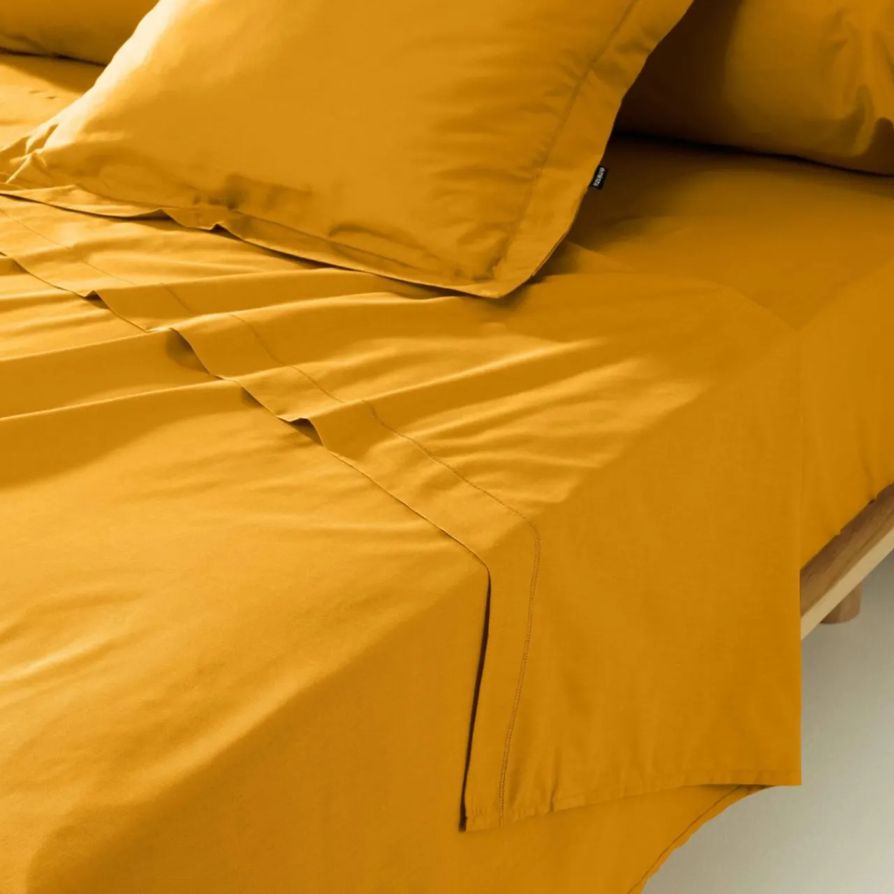Drap Plat|EMINZA Drap plat percale de coton (240 x 300 cm) Cali Jaune moutarde