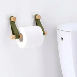 Accessoire Wc|TENDANCE Dérouleur de papier toilette adhésif easy Chic simili cuir Kaki Vert kaki