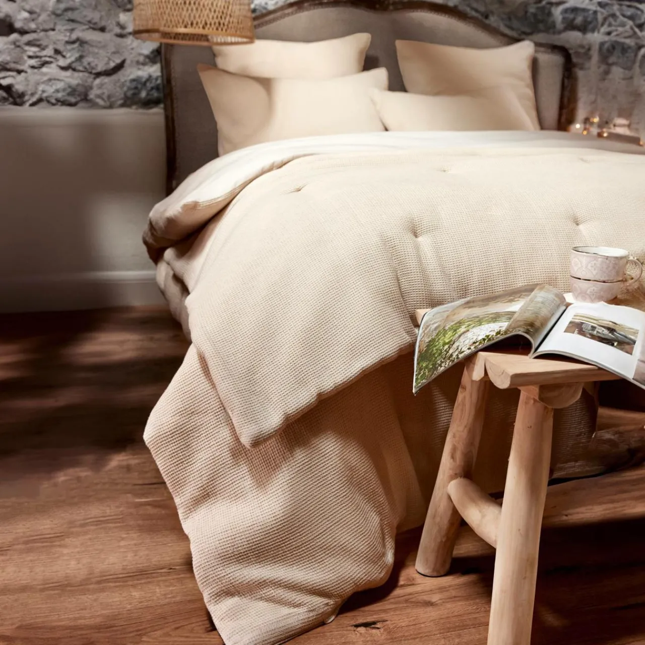 Couvre-Lit Et Édredon|EMINZA Edredon coton nid d'abeille (90 x 220 cm) Eva Beige