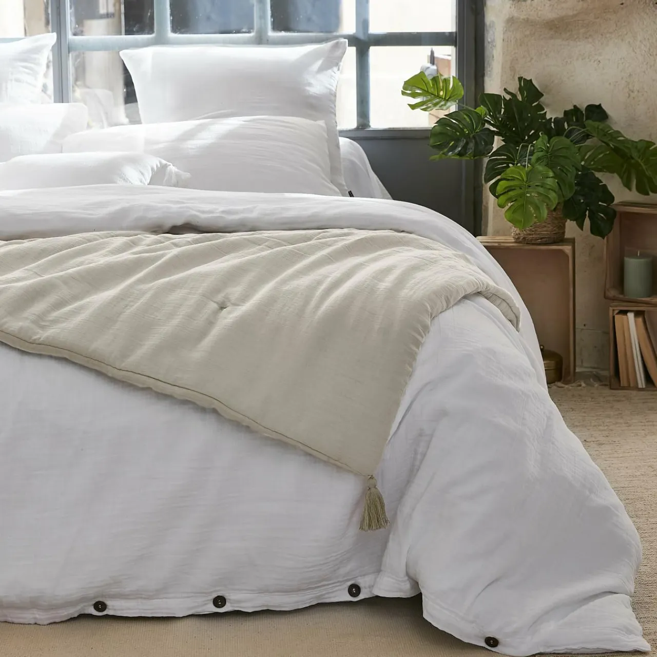 Couvre-Lit Et Édredon|EMINZA Edredon gaze de coton (150 x 150 cm) Gaïa pampa Beige