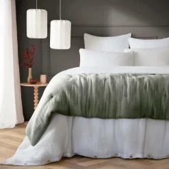 Couvre-Lit Et Édredon|EMINZA Edredon quadruple gaze de coton (90 x 220 cm) Victoria x Gaïa Vert romarin