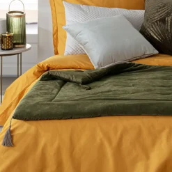 Couvre-Lit Et Édredon|ATMOSPHERA Edredon velours (80 x 180 cm) Sonia Vert kaki