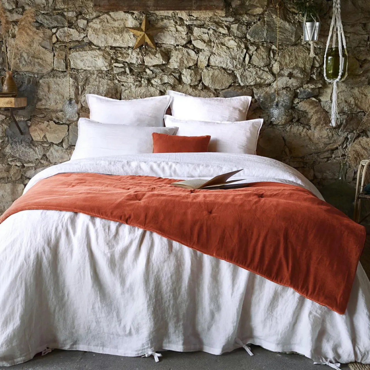 Couvre-Lit Et Édredon|EMINZA Edredon velours de coton (90 x 200 cm) Victor Terracotta