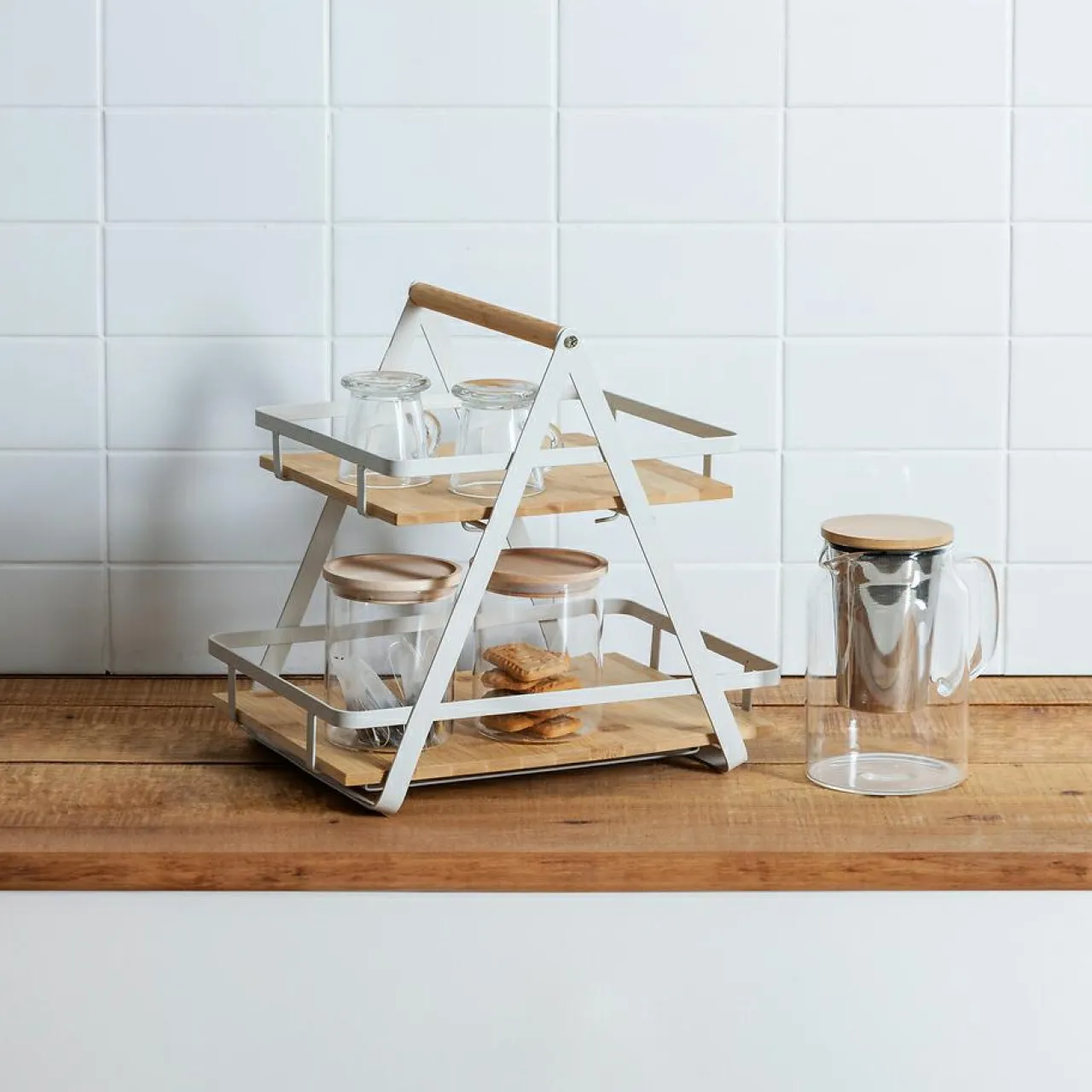 Rangement Et Organisateur|5 Five Simply Smart Etagère cuisine transportable en bois 2 niveaux avec anse (H29 cm) Ordera he Blanc