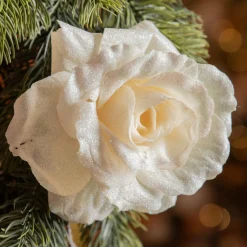 Décoration De Sapin|KAEMINGK Fleur décorative sur pince (D12 cm) Scintillant Crème Beige