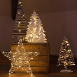 Déco Et Objet De Noël|Déco Et Objet Lumineux|KAEMINGK Foret illuminée à piles 20 LED (H36 cm) Nordique Blanc chaud