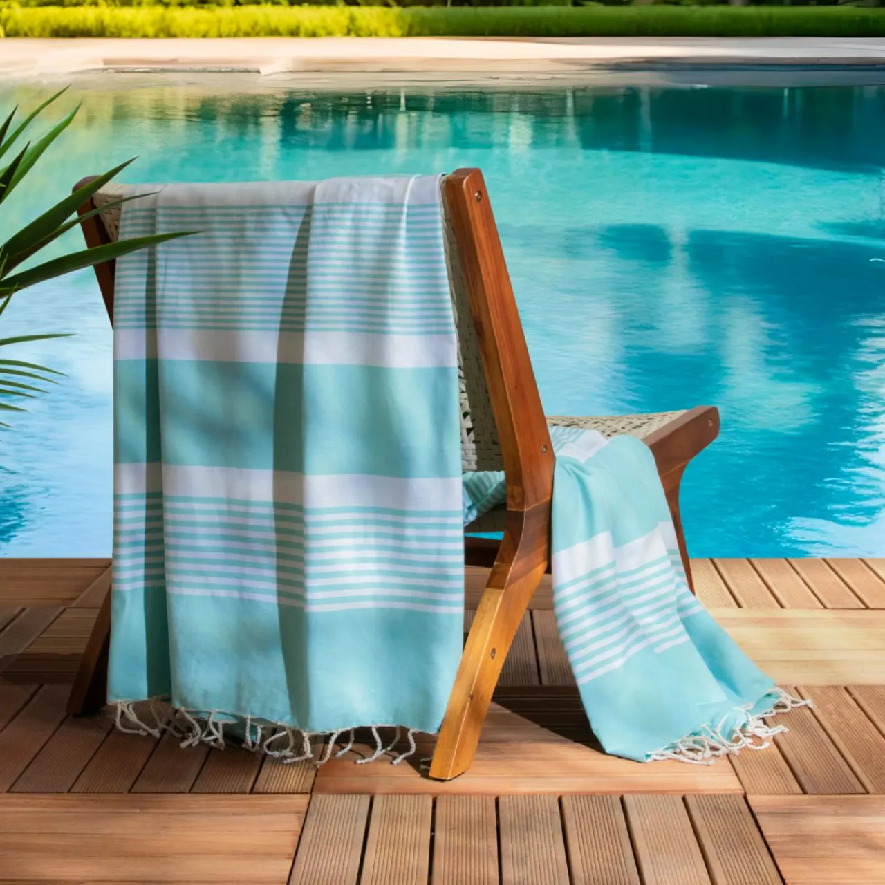 Linge De Bain|Fouta| Fouta coton recyclé (200 x 200 cm) Summer Bleu turquoise