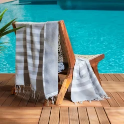 Linge De Bain|Fouta| Fouta coton recyclé doublé éponge (100 x 200 cm) Coralia e Gris