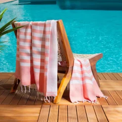 Linge De Bain|Fouta| Fouta coton recyclé doublé éponge (100 x 200 cm) Coralia Corail Orange