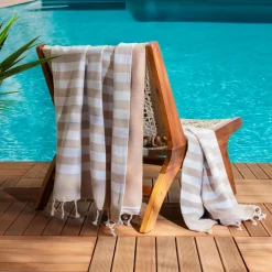 Linge De Bain|Fouta| Fouta coton recyclé doublé éponge (100 x 200 cm) Coralia Beige
