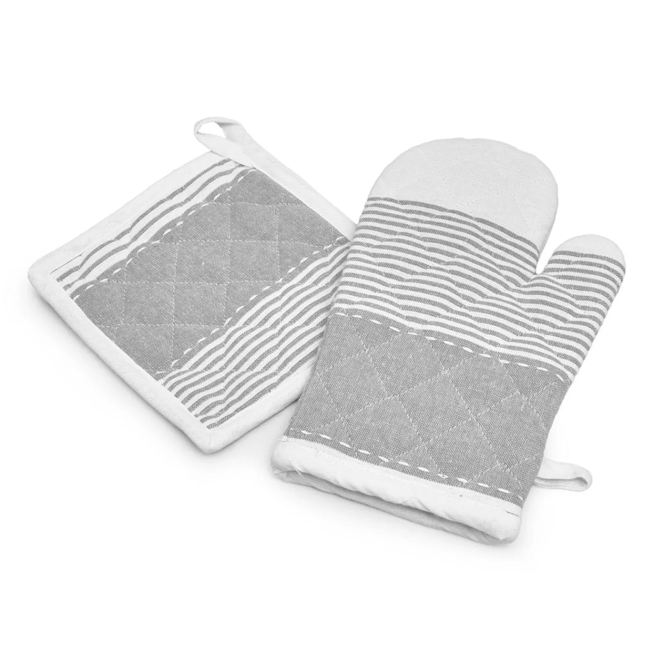 Accessoire Cuisine|douceur d'intu017drieur Gant et manique coton tissé Iliade Blanc Gris