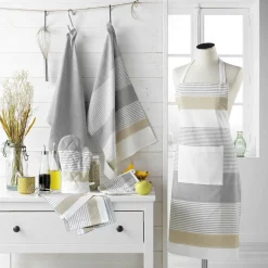 Accessoire Cuisine|douceur d'intu017drieur Gant et manique coton tissé Iliade Blanc Gris