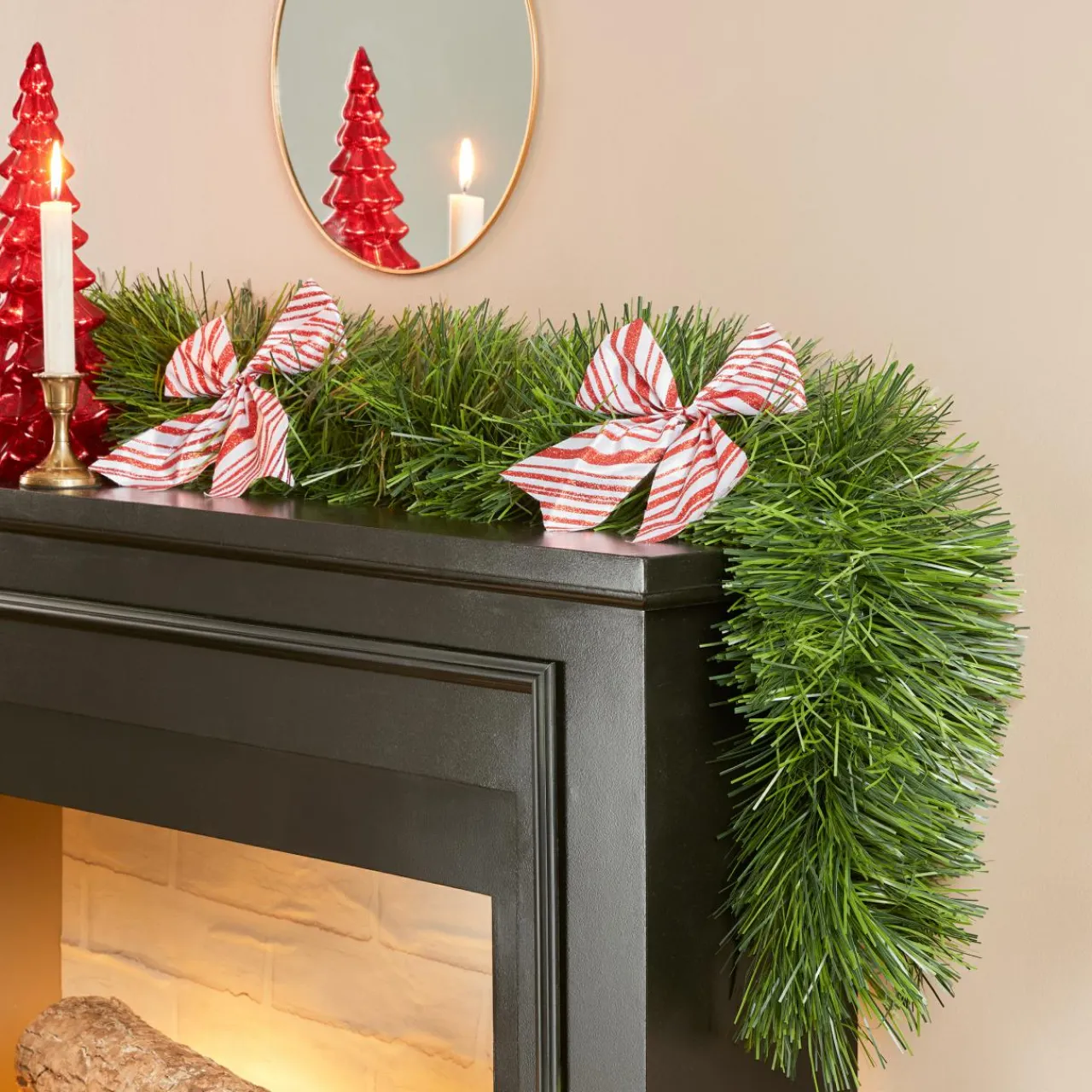 Guirlande En Sapin Artificiel|JJA Guirlande de sapin (270 cm) Noeuds rayé et blanc Rouge