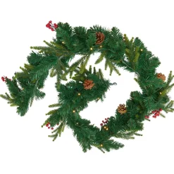 Guirlande En Sapin Artificiel|JJA guirlande de sapin lumineuse à piles (180 cm) Wister baies et pommes de pin Sapin vert lumineux