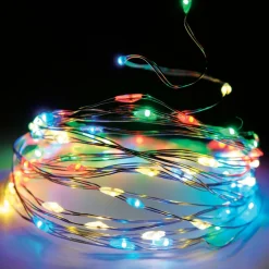Guirlande Lumineuse|KOOPMAN Guirlande lumineuse à piles 5 m 100 Micro LED Fil d'argent Multicolore