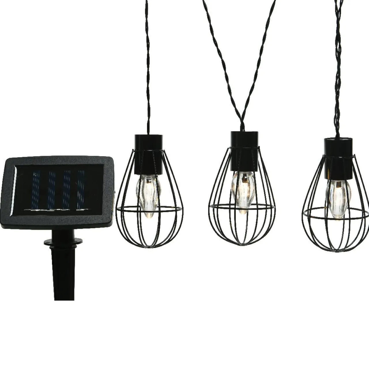 Luminaire Jardin|Eclairage Extérieur|#N/A Guirlande lumineuse solaire en métal 3,5 m 8 LED Indus Blanc chaud Noir