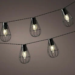 Luminaire Jardin|Eclairage Extérieur|#N/A Guirlande lumineuse solaire en métal 3,5 m 8 LED Indus Blanc chaud Noir