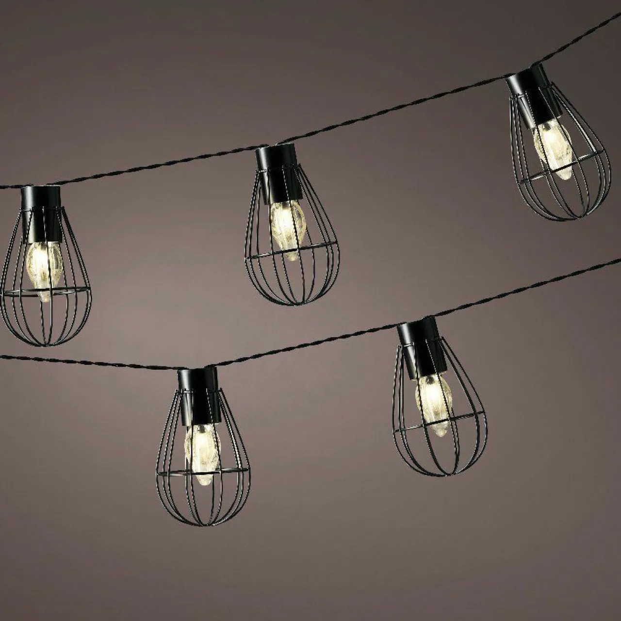 Luminaire Jardin|Eclairage Extérieur|#N/A Guirlande lumineuse solaire en métal 3,5 m 8 LED Indus Blanc chaud Noir