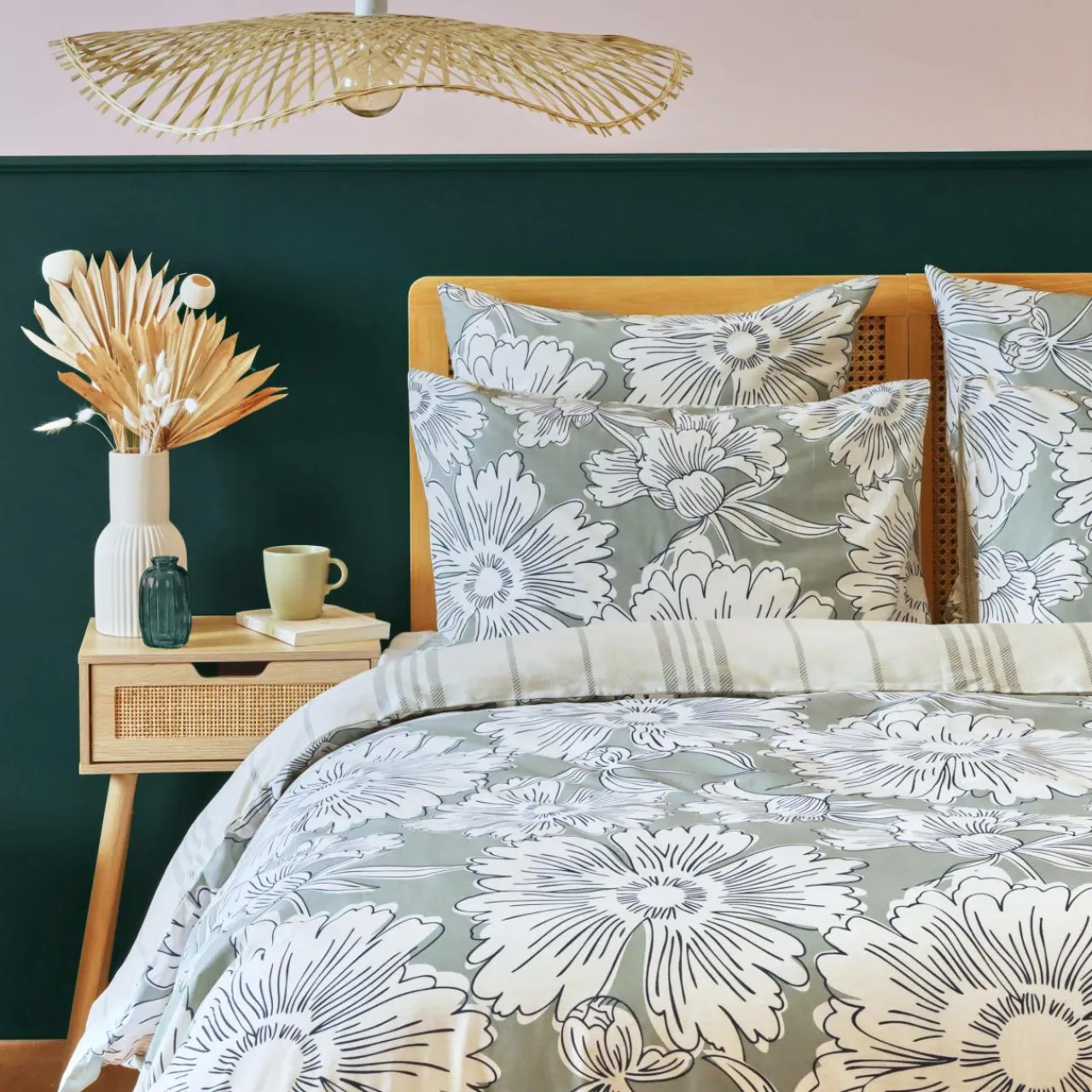 Housse De Couette|EMINZA Housse de couette coton (260 x 240 cm) Lara Vert