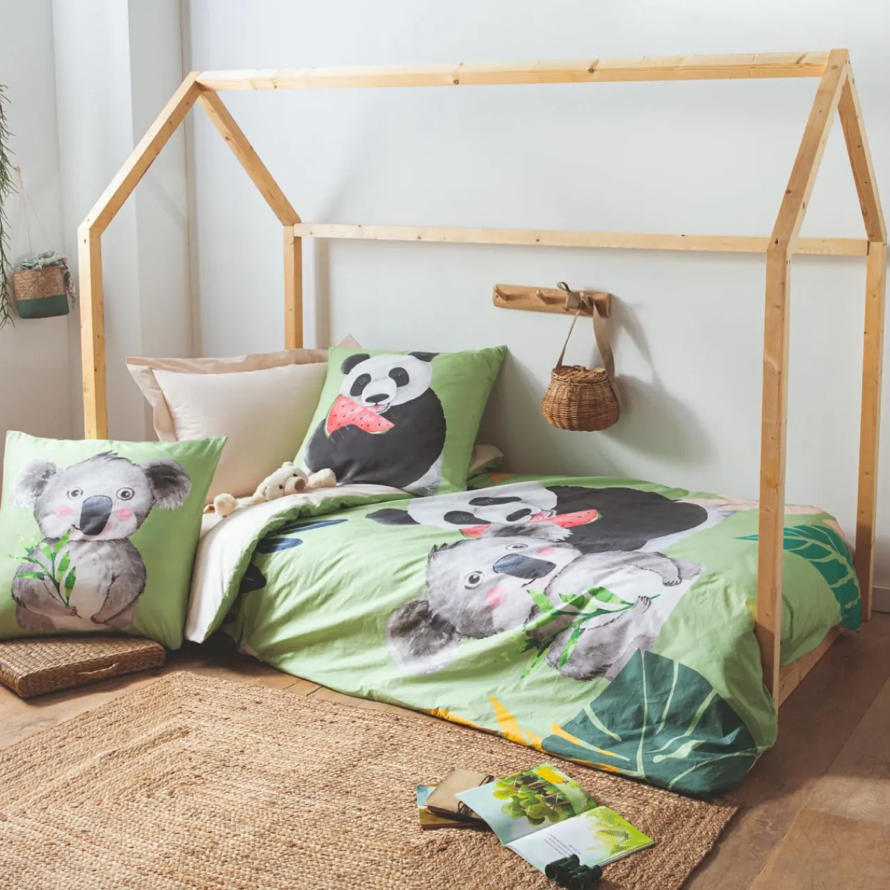 Linge De Lit Enfant|Linge De Lit Enfant|TRADILINGE Housse de couette enfant percale de coton (200 x 200 cm) Panda e Vert