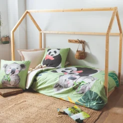 Linge De Lit Enfant|Linge De Lit Enfant|TRADILINGE Housse de couette enfant percale de coton (140 x 200 cm) Panda e Vert
