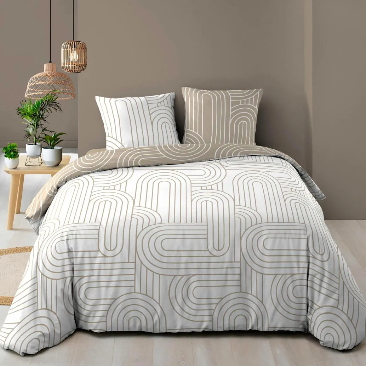 Parure De Lit|Housse De Couette|douceur d'intu017drieur Housse de couette et deux taies d'oreiller en coton (240 x 220 cm) Modul Beige