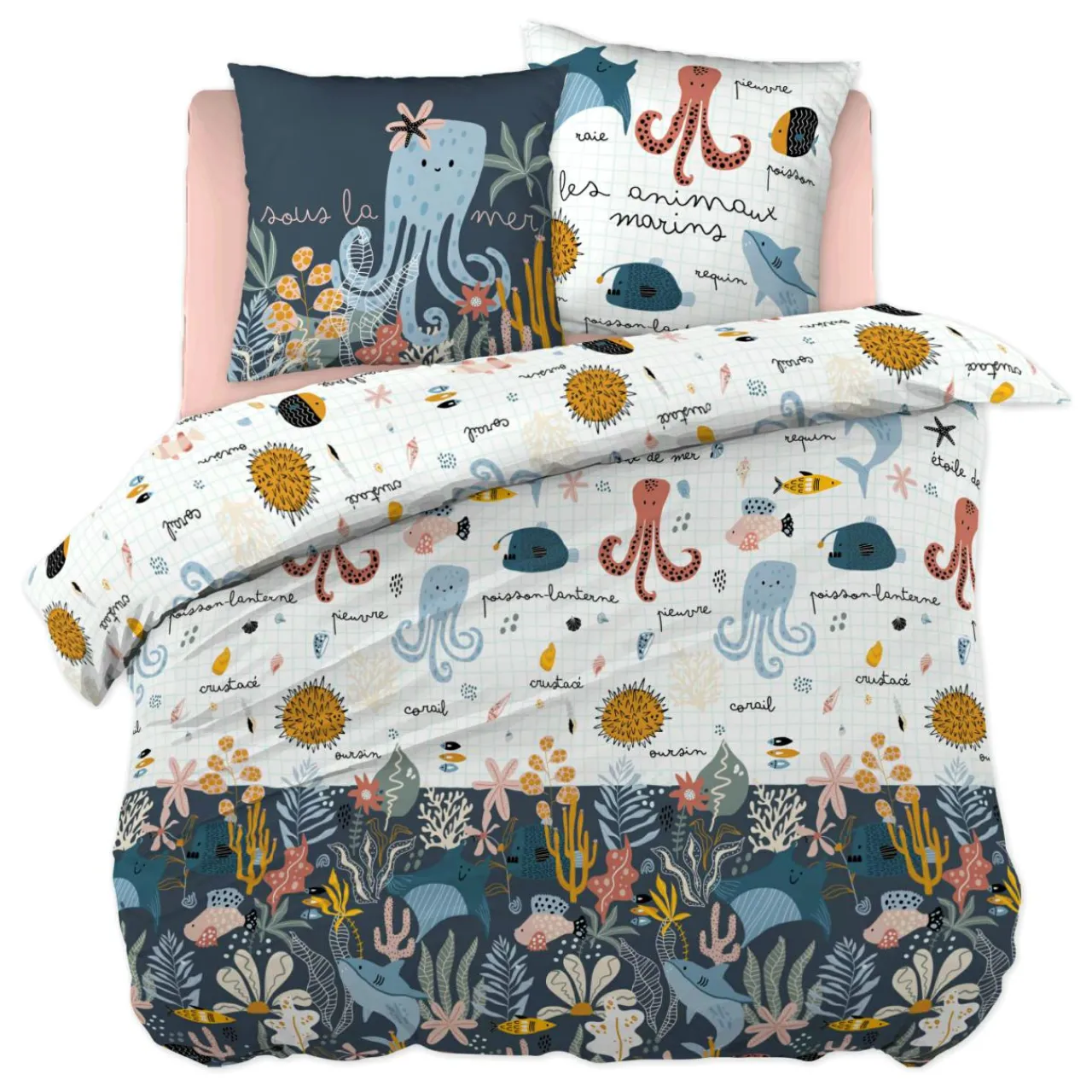 Linge De Lit Enfant|Linge De Lit Enfant|L'EFFET PAPILLON Housse de couette et deux taies enfant coton (240 x 220 cm) Octopia Multicolore