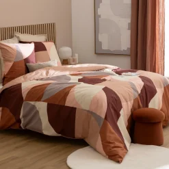 Parure De Lit|Housse De Couette|Atmosphera, cru017dateur d'intu017drieur Housse de couette et deux taies percale de coton (260 x 240 cm) Tatia Terracotta