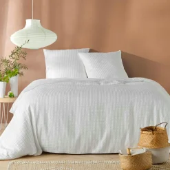Parure De Lit|Housse De Couette|douceur d'intu017drieur Housse de couette et deux taies d'oreiller effet nid d'abeille (240 x 220 cm) Abelia Blanc