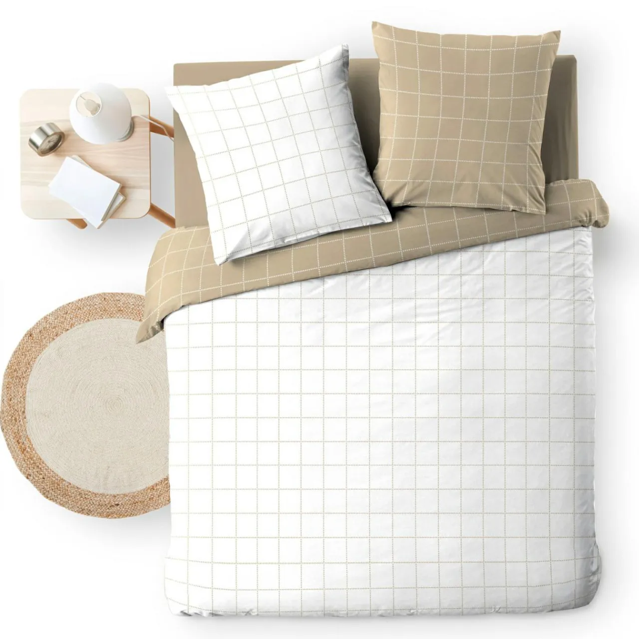 Parure De Lit|Housse De Couette|douceur d'intu017drieur Housse de couette et deux taies d'oreiller en coton (200 x 200 cm) Cadria Blanc