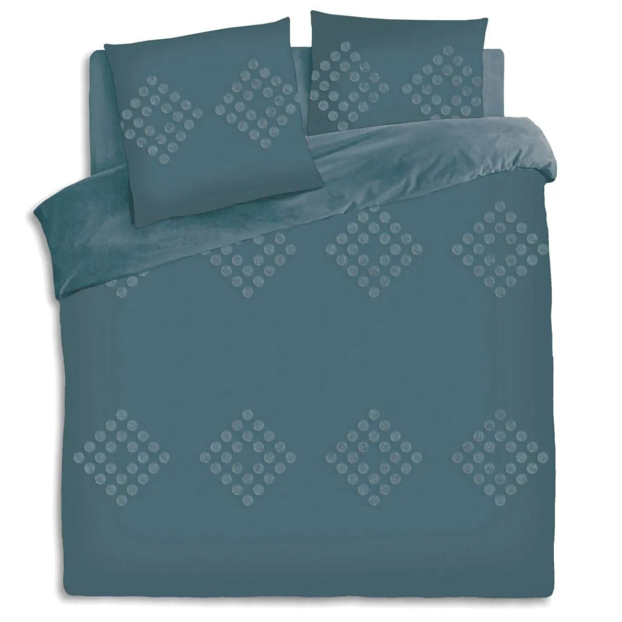 Parure De Lit|Housse De Couette|ATMOSPHERA Housse de couette et deux taies coton lavé (260 x 240 cm) Moura Bleu canard