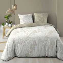 Parure De Lit|Housse De Couette|DOUCEUR D'INTERIEUR Housse de couette et deux taies coton (260 x 240 cm) Cassia Beige