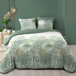 Parure De Lit|Housse De Couette|douceur d'intu017drieur Housse de couette et deux taies d'oreiller en coton (240 x 220 cm) Nymea Vert